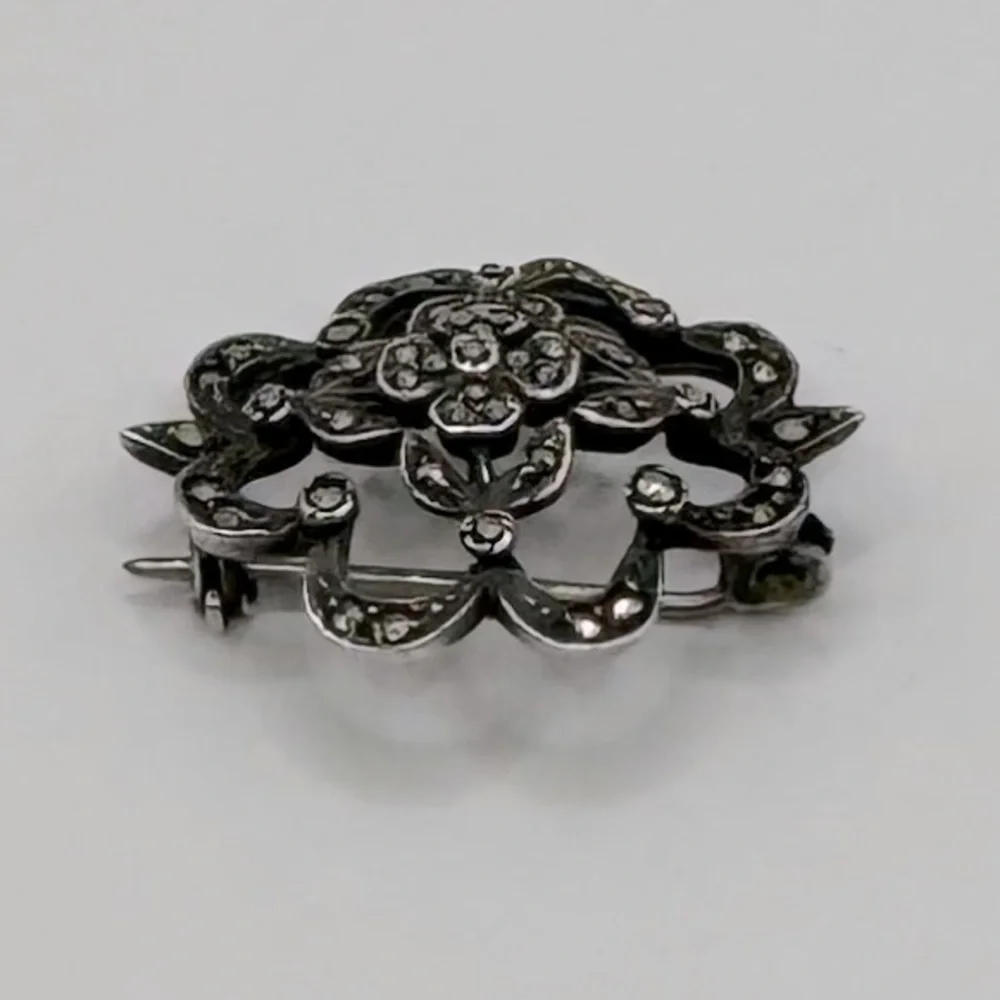 VINTAGE Sterling Silver Marcasite Flower Brooch